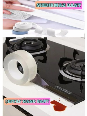 Mikasso Şeffaf Su Sızdırmaz Bant Kalın 4 cm 5 Metre Mutfak Evyesi Ankestra Ocak Kenarlari Şeffaf