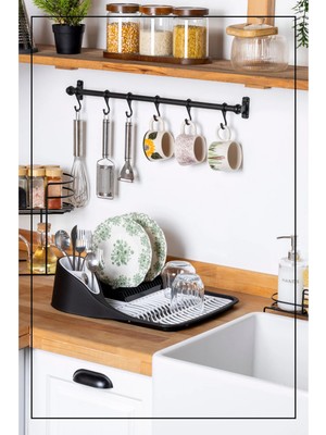 Mikasso Tezgah Üstü Bulaşık Kurutmalığı - Siyah Plastik Siyah