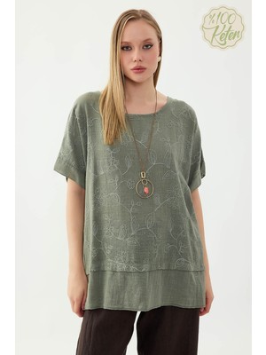 Vitrin %100 Keten Çiçekli Oversize Bluz