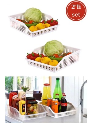 Mikasso 2 Adet Buzdolabı Düzenleyici, Çok Amaçlı Dolap Içi Organizer Sepet Geniş 2’li Set Plastik 25 x 25 Be