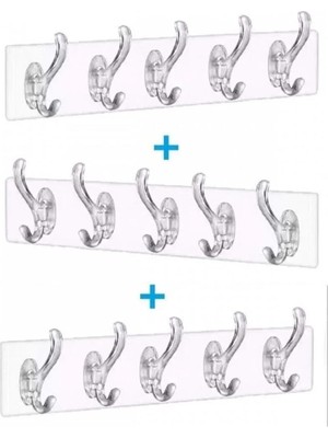 Mikasso 3 Adet 5'li Şeffaf Askılık Duvar Askısı Iz Bırakmayan Güçlü Yapışkanlı Banyo Mutfak Havlu Kancası