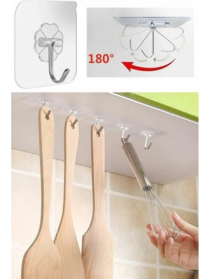 Mikasso 5 Adet Kendinden Yapışkanlı Şeffaf Askı Metal Kancalı Askılık Plastik Gri Cn