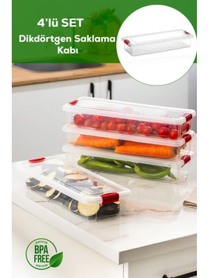 Mikasso 455-4 4lü Kilitli Kapaklı Yiyecek Erzak Saklama Kabı Seti - Buzdolabı Düzenleyici Organizeri 2,3lt P