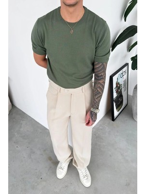 HAFKA Haki Basic Bisiklet Yaka Triko Tişört