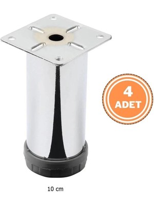 Mikasso 4 Adet Mobilya Ayağı Metal 10 cm Alttan Ayarlı 42 mm Krom Ayak Bej