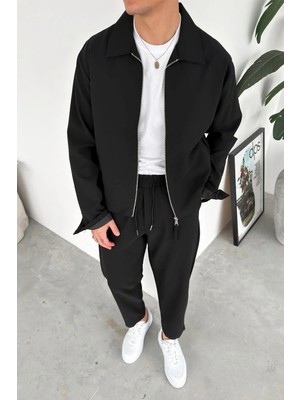 HAFKA Siyah Fermuarlı Relaxed Fit Boxy Ceket