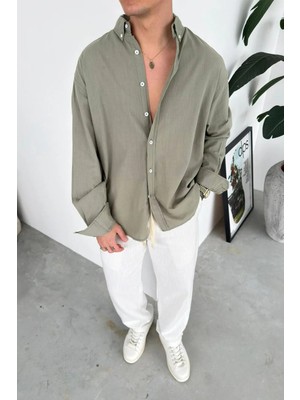 HAFKA Haki Oversize Fresh Keten Gömlek