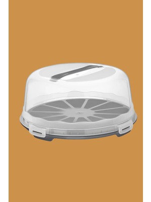 Mikasso 1 Adet Yuvarlak Kapaklı Kilitli Kek, Pasta, Börek Taşıma Kutusu, Saklama Kabı Yaş Pasta Fanusu Plast