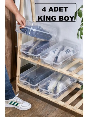 Mikasso 4 Adet Erkek Ayakkabı Saklama Kutusu Büyük Boy Bagaj ve Tatil Ayakkabı Ayakkabılık Düzenleyici Plast