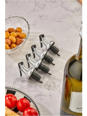 Mikasso 4'lü Kapaklı Şişe Ucu Servis Aparatı Damlalık Yağdanlık Tıpa Tapa Mantar Gri