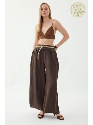 Vitrin %100 Keten Halat Kemerli Geniş Paça Pantolon