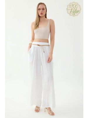 Vitrin %100 Keten Halat Kemerli Geniş Paça Pantolon