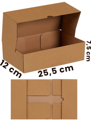 Mikasso 25,5X12X7,5CM 25 Adet Kraft Kilitli Kutu - E Ticaret Kargo Kutusu - 1 Desi Boyutunda Kraft 12 x 25