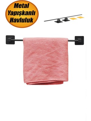Mikasso Bro Havluluk Yapışkanlı Metal Siyah Banyo Lavabo Mutfak Uzun Kağıt Bez Havlu Askısı Kağıtlık 39 Cm.