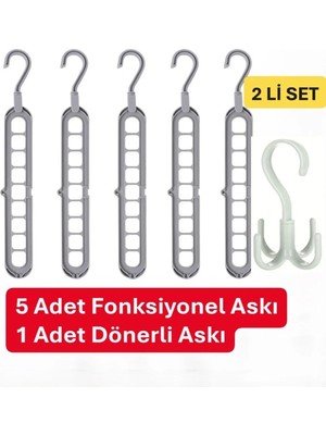 Mikasso 5 Adet Fonksiyonlu Dolap Içi Düzenleyici Organizer Askı Tişört Gömlek Elbise Askısı-Gri Plastik gr