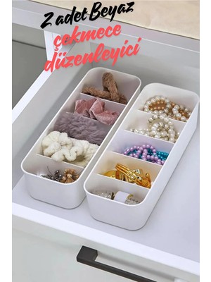 Mikasso 5 Bölmeli 2 Adet Dolap Içi Düzenleyici Takı, Toka, Çorap, Iç Çamaşırı Organizeri - Beyaz Plastik Bey