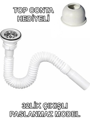 Mikasso Körüklü Lavabo Hortumu Gider Borusu 32LIK Çıkışlı Top Conta Hediyeli