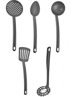 Mikasso Pratik 5li Yanmaz Yapışmaz Teflon Servis Set 220 Derece Dayanıklı Kepçe Kevgir Spatula Kaşık Çırpıcı