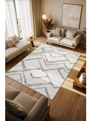 Cotto Home Cotto Motto TT001A Krem Halı Modern Geometrik Çizgili Pamuk Taban Yıkanabilir Salon Mutfak Halısı