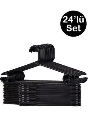 Mikasso 24 Adet Siyah Plastik Elbise Kıyafet Askısı 24'lü Set Plastik Siyah