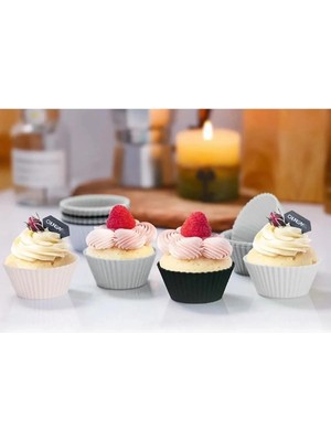 Mikasso Silikon Muffin Cupcake Mini Kek Kalıbı 12 Adet Gri Siyah Beyaz Silikon Beyaz