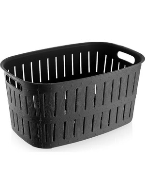 Mikasso Bambu Ahşap Görünümlü Çamaşır Sepeti 27 Lt- Siyah Plastik Siyah 30 x 50 Tr