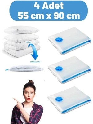 Mikasso 4 Adet (55*90) cm Vakumlu Hurç Yorgan Hurcu Valiz Düzenleyici Gardırop Düzenleyici Vakumlu Poşet Sil