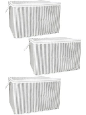 Mikasso (3 Adet) Gri Çizgili Fermuarlı Mini Boy Hurç Yastık-Kazak-Kıyafet Düzenleyici 45*40*30 cm 45 x 40 Ku