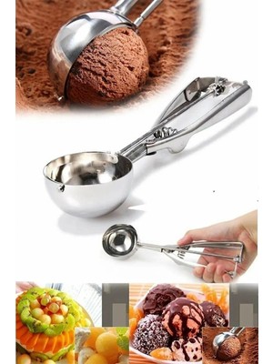 Mikasso Çelik Paslanmaz Dondurma ve Kurabiye Kaşığı Çelik Dondurma Kepçesi Çelik Gümüş