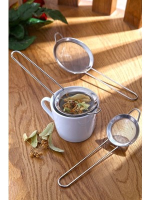 Mikasso Lüx Paslanmaz Metal 3 Boy Çay& Bitki Süzgeci Paslanmaz Çelik