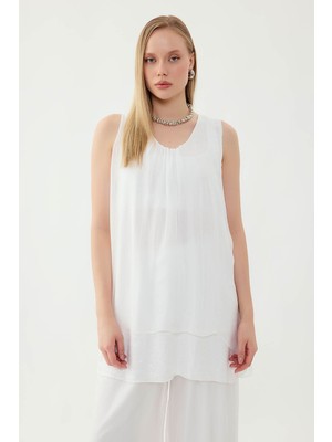 Vitrin Sıfır Kol Etek Ucu Pullu Ipek Bluz