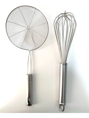 Mikasso Paslanmaz Çelik Çırpıcı ve Kızartma Kevgir Set , Yağ Süzgeci , Tel Çırpıcı Gri Belirtilmemiş