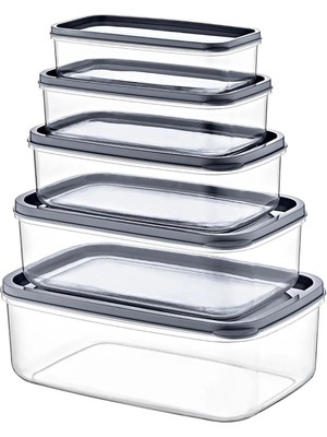 Mikasso Lüks Erzak Saklama Kabı Kutusu 5' Li Set Mikrodalgaya Derin Dondurucuya Girebilir Plastik Beyaz