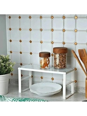 Mikasso 1 Adet Küçük Organizer Dolap Içi Düzenleyici Raf, Bardak Rafı, Düzenleme Rafı Metal Beyaz Tr