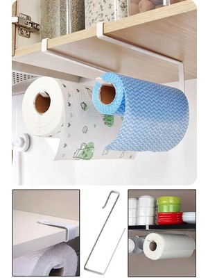 Mikasso Raf Altı Kağıt Havlu & Fincan & Kupa Askısı Yer Tasarruflu Kağıt Havlu Metal Askısı (1 Adet) Plastik