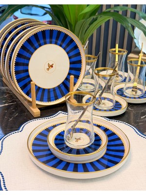 Onedekor 18 Parça Modern Piano Blue Bird Pasta Çay Saati Seti