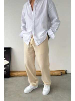 HAFKA Bej Baggy Keten Pantolon