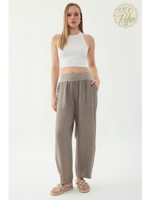 Vitrin %100 Keten Paçası Pileli Cepli Pantolon