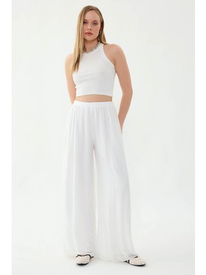 Vitrin Beli Lastikli Astarlı Ipek Pantolon