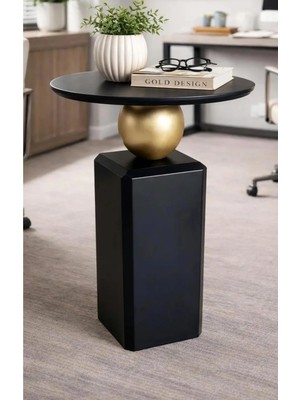 Eks Oblix Siyah-Gold Kombini Yan Sehpa Zigon 60 cm Lake Mobilya