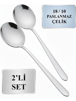 Mikasso 2’li Servis Kaşığı Seti - 18/10 Paslanmaz Çelik – Salata Sunum Kaşığı - 22 Cm. Paslanmaz Çelik Metal