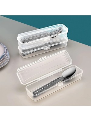 Mikasso 3 Adet Şeffaf Saklama Kutusu Çok Amaçlı Çatal Kaşık Bıçak Makyaj Diş Fırçası Kalem Çeyiz (Baskısız)