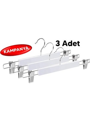 Mikasso 3 Adet Ahşap Pantolon & Etek Askısı Ahşap Beyaz Tr