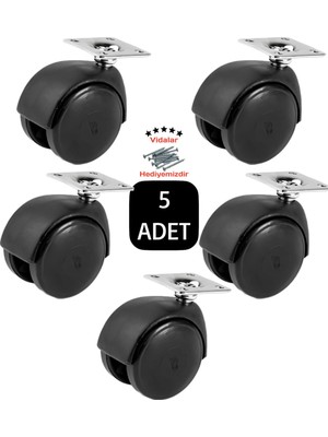 Mikasso Döner Tablalı Siyah 50'lik Plastik Dolap Sehpa Masa Mobilya Tekeri 5 Adet