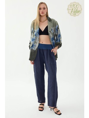 Vitrin %100 Keten Paçası Pileli Cepli Pantolon