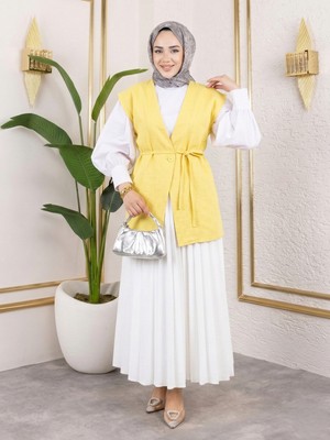 Foremia Tek Düğme Keten Yelek-Sarı -