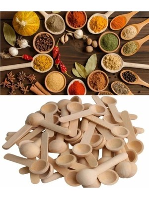 Mikasso 12 Adet Ahşap Baharatlık - Ölçek Kaşığı - Ahşap Kaşık 7 cm Ahşap