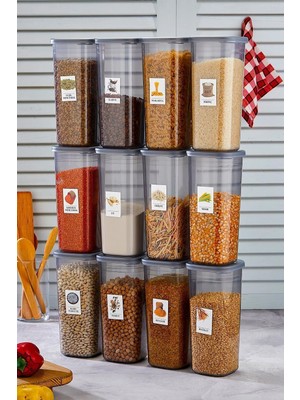 Mikasso 1750 ml Etiketli Mega Boy 12'li Erzak Saklama Kabı Seti Plastik Gri