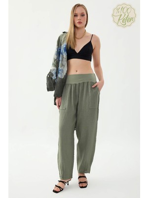 Vitrin %100 Keten Paçası Pileli Cepli Pantolon