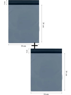 Mikasso 24X30 5 CM(100 ADET)+30X38 5 CM(100 Adet) Cepsiz 200 Adet Kargo Poşeti Kargo Paketi Gri 24 x 30 x 4